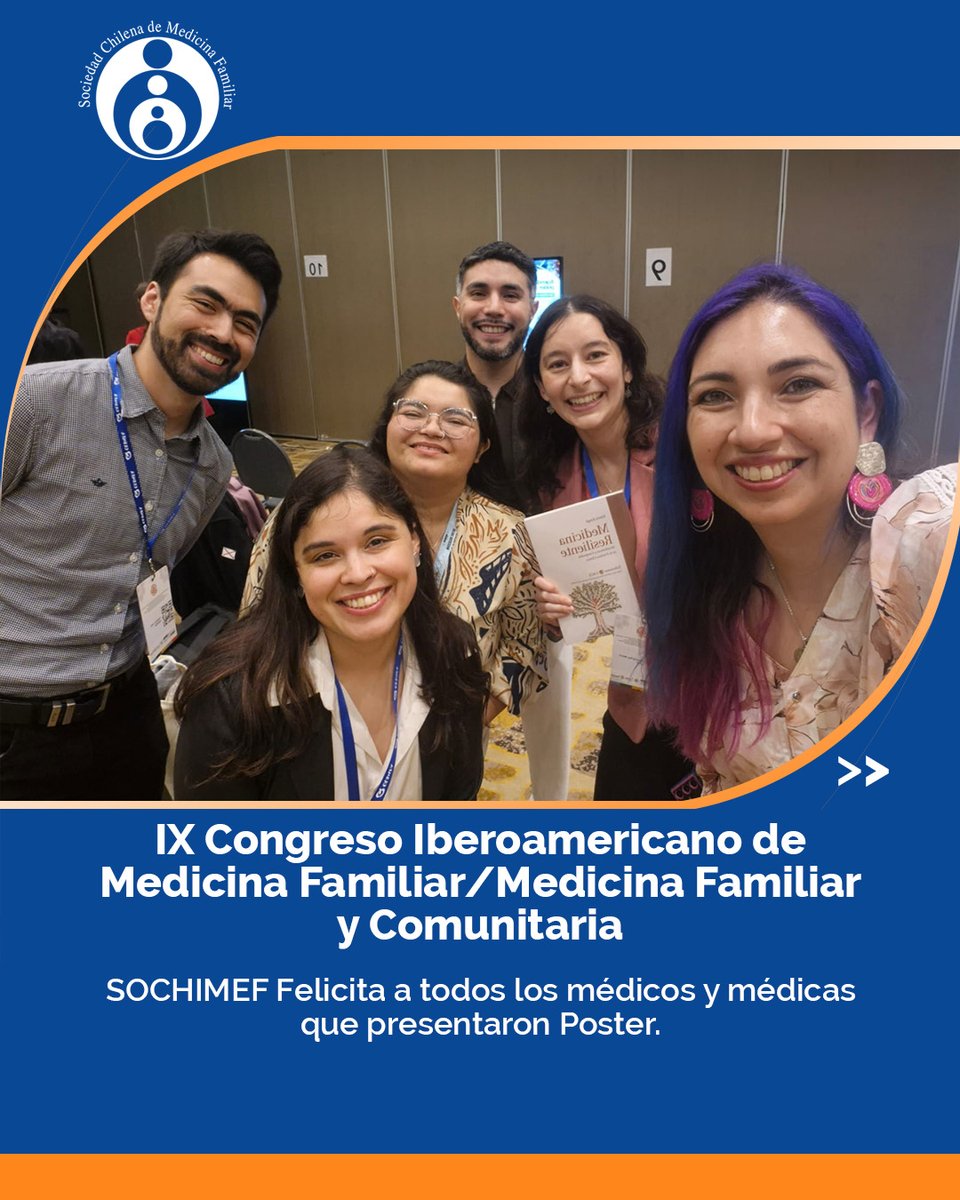 medfamiliar's tweet photo. La Sociedad Chilena de Medicina Familiar, felicita a los representantes de la especialidad, que participaron exponiendo en formato póster, en el IX Congreso Iberoamericano de Medicina Familiar realizado en Asunción, Paraguay.

#SOCHIMEF #MedicinaFamiliar #IXCongresoIberoamericano https://t.co/zkO0DA4agX