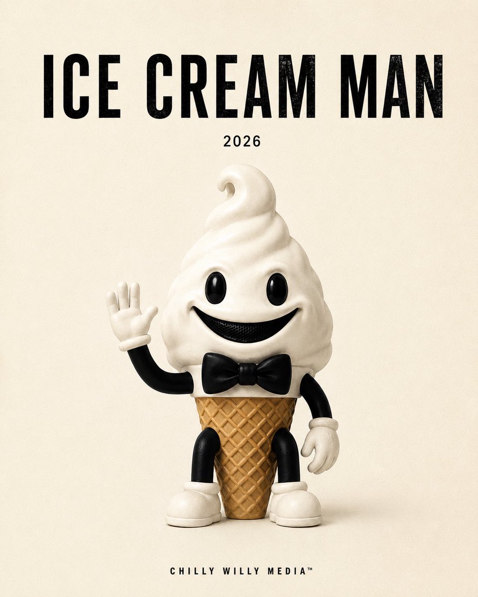 ChillyWilly_IC's tweet photo. ICE CREAM MAN (2026)

POPSICLE CHRONICLES™️ 001A

The ice cream cone became the face of Ice Cream Man (2026).

CHILLY WILLY preserves the mascot as a recognizable symbol in the Pop Culture of Popsicle™.

#IceCreamManMovie #IceCreamMan #EliRoth #MovieMascot #ChillyWillyMedia https://t.co/noSEY4y9LJ
