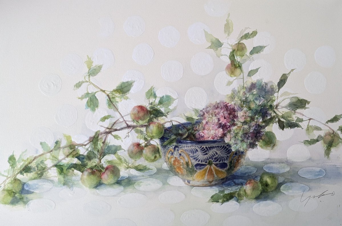 永山裕子　水彩画　 『咲いた桜になぜ駒つなぐ　駒が勇めば花が散る』 永山裕子 水彩画 『咲いた桜になぜ駒つなぐ 駒が勇めば花