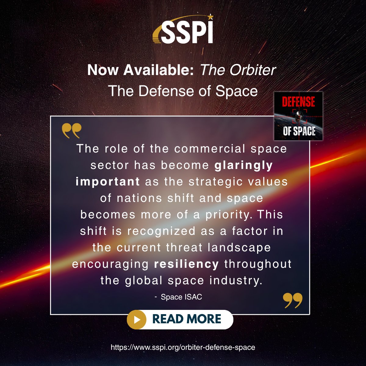 sspi's tweet photo. Now Available: The Orbiter - The Defense of Space (July 2026 Edition)
Balancing the Evolving Security Environment with Commercial Space Strategy by Space ISAC: https://t.co/4lAOMLXPFP
Read the full issue here: https://t.co/uv0nJkpH9j
#SSPI #SSPIDigitalOrbiter https://t.co/aC7vDctCjM