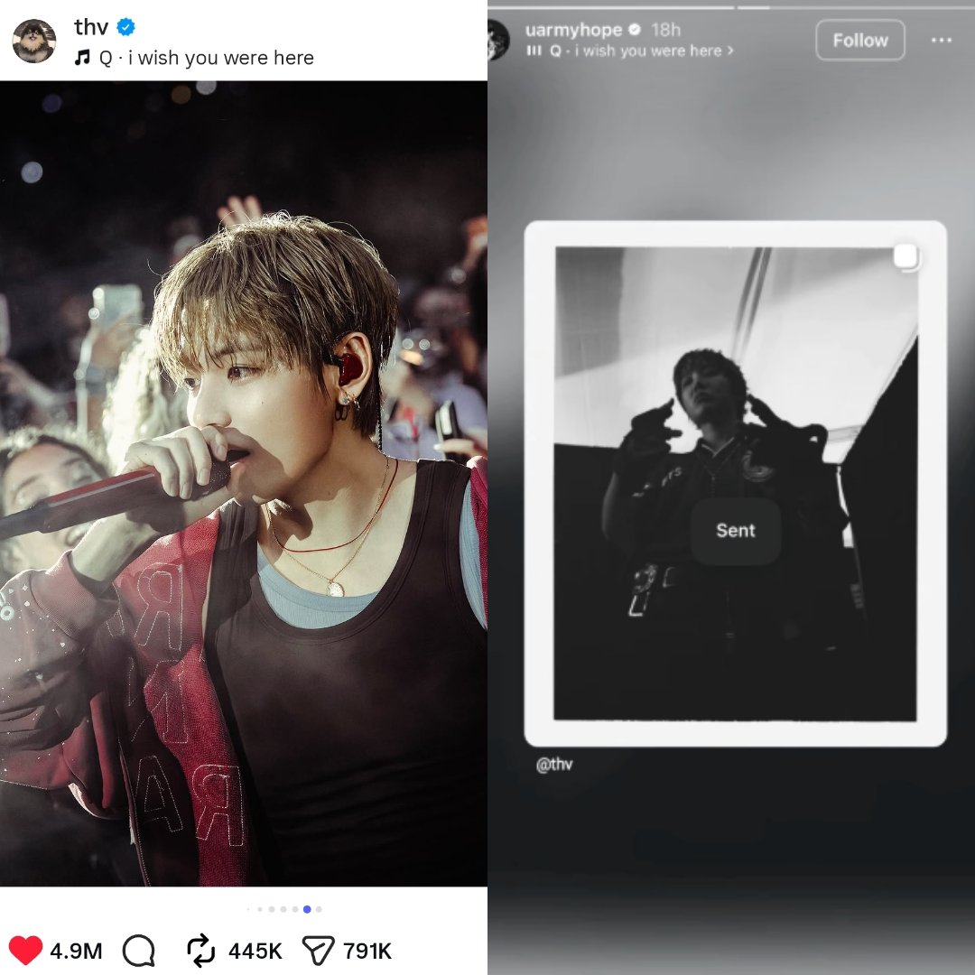AboutMusicYT's tweet photo. Taehyung and J-Hope of BTS co-signed rising star, Q Marsden, by using his song “i wish you were here” in a recent post. https://t.co/RFw19XHM3L