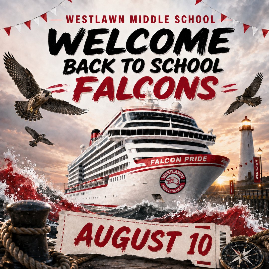 WestlawnTCS's tweet photo. π’ All aboard, Falcon Stars! Welcome back to Westlawn! Our doors open at 7:40 AM, and we are ready to set sail into the 2026β27 school year! Letβs navigate, explore, learn, and grow together as we embark on an AMAZING voyage! βπ«
#WeAreWestlawn #FalconPride
@TCSBoardofEd https://t.co/ohresTHjpm