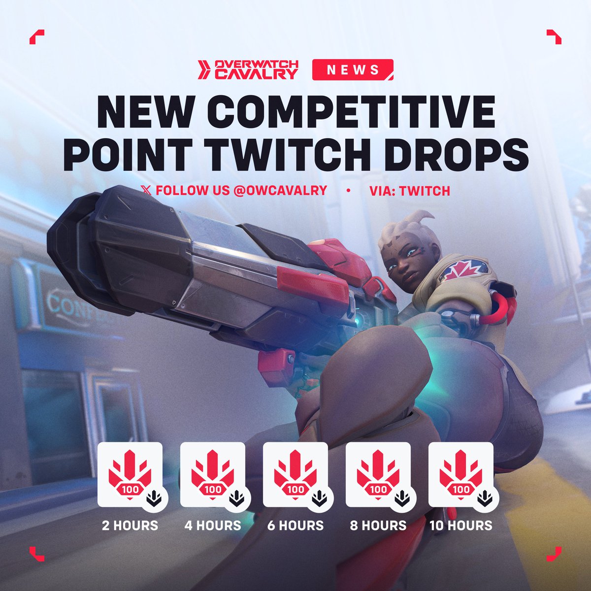 OWCavalry's tweet photo. Upgrade your weapons with Twitch Drops ⚔️

Earn by watching any #Overwatch stream through August 11:

♦️ Every 2 Hours: +100 Competitive Points https://t.co/GawY17AkWX