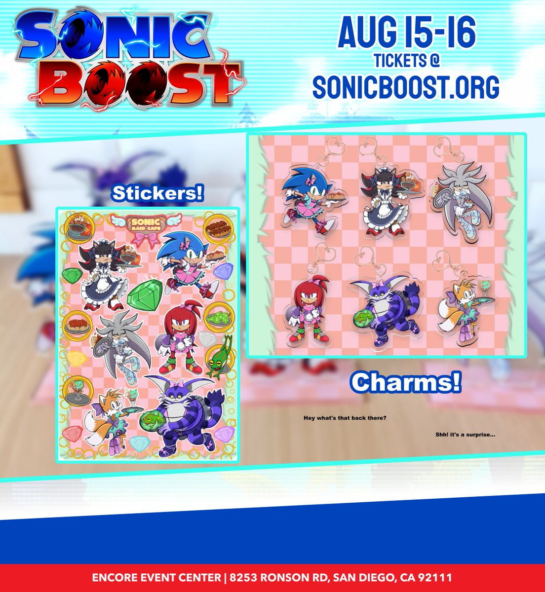 treaharts's tweet photo. Yo my friend @freshasketch  and I are gonna have a booth over at @sonicboostcon  
 Come check us out, we'll have sonic maid stickers, charms and more?!  I'm also participating in a Sonic Heroes Stamp Rally so make sure to  stay tuned for more details!
1m https://t.co/l3JjWy1VZY