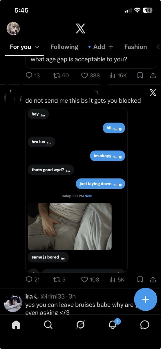 lacetalities's tweet photo. blurred out the @ of the poster cus she’s a MINOR !! 
but this same guy dmed me the same pic . @fr34ks69 nice to know he’s a pedophile lmaoo https://t.co/jrEa2omrP2