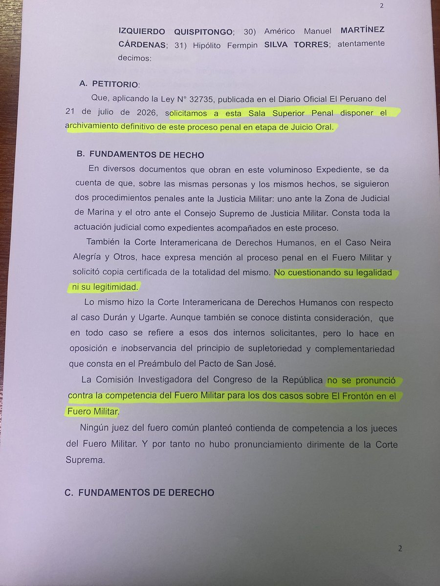 IDL_Rivera's tweet photo. La defensa de marinos procesados por la matanza en #ElFrontón ha solicitado el archivo del proceso en base a ley 32735  q amplió competencias de la justicia militar. 
Dice que ya fueron absueltos por jueces militares.
Ese era el objetivo: favorecer a acusados x violaciones a DDHH https://t.co/sVU3YyZiA4