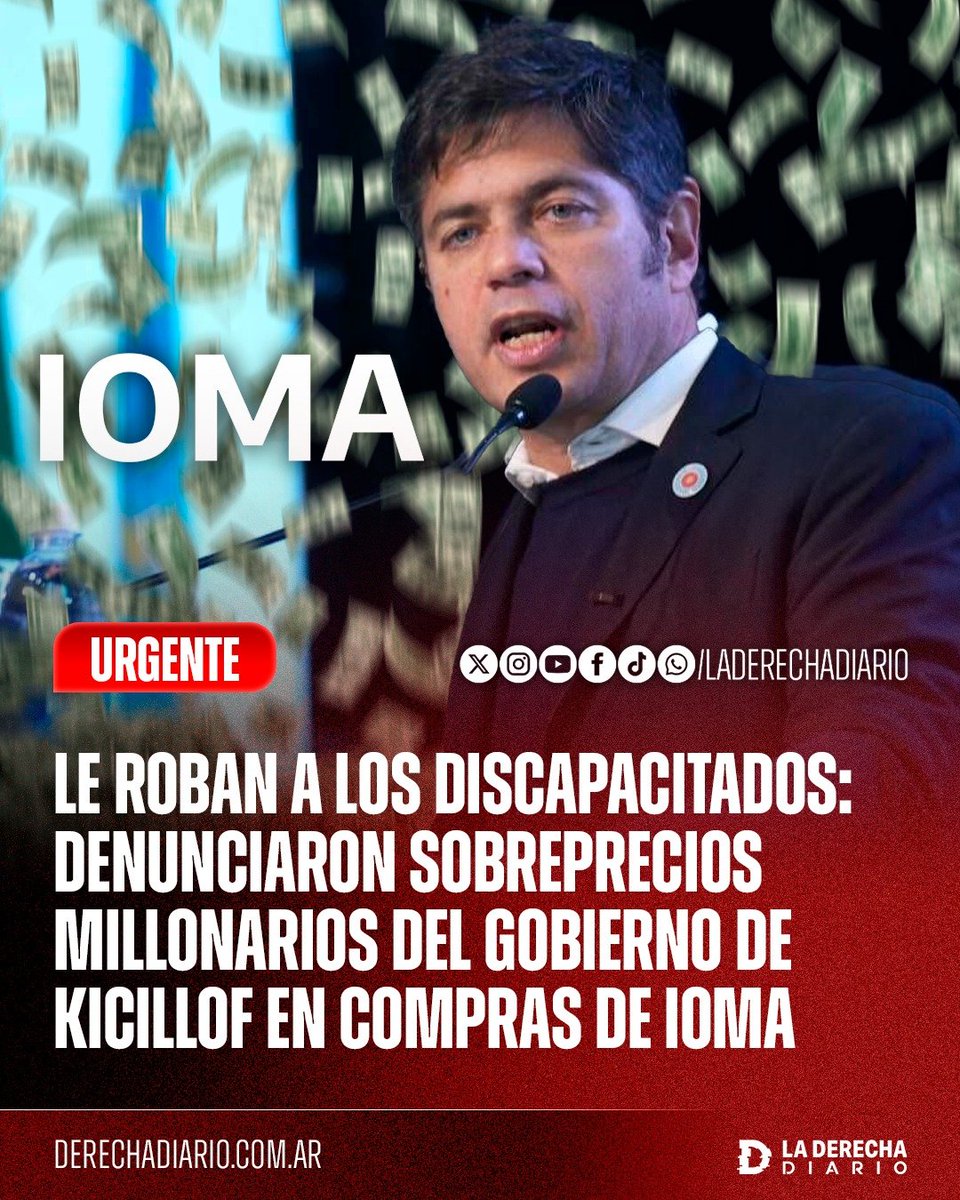 laderechadiario's tweet photo. 🚨🇦🇷 | LE ROBAN A LOS DISCAPACITADOS: Denunciaron millonarios sobreprecios del Gobierno de Axel Kicillof en compras de IOMA destinadas a afiliados con discapacidad, mientras la obra social acumula deudas, recorta prestaciones y deja a miles de bonaerenses sin atención.

Entre los casos detectados, IOMA pagó casi $49 millones por una silla de ruedas motorizada con accesorios que en el mercado costaría alrededor de $20 millones, y $12,4 millones por un sistema de bipedestación valuado en menos de $5 millones. Las operaciones fueron autorizadas durante la gestión de Homero Giles y quedaron bajo sospecha por las diferencias de precios y la intermediación de proveedores.