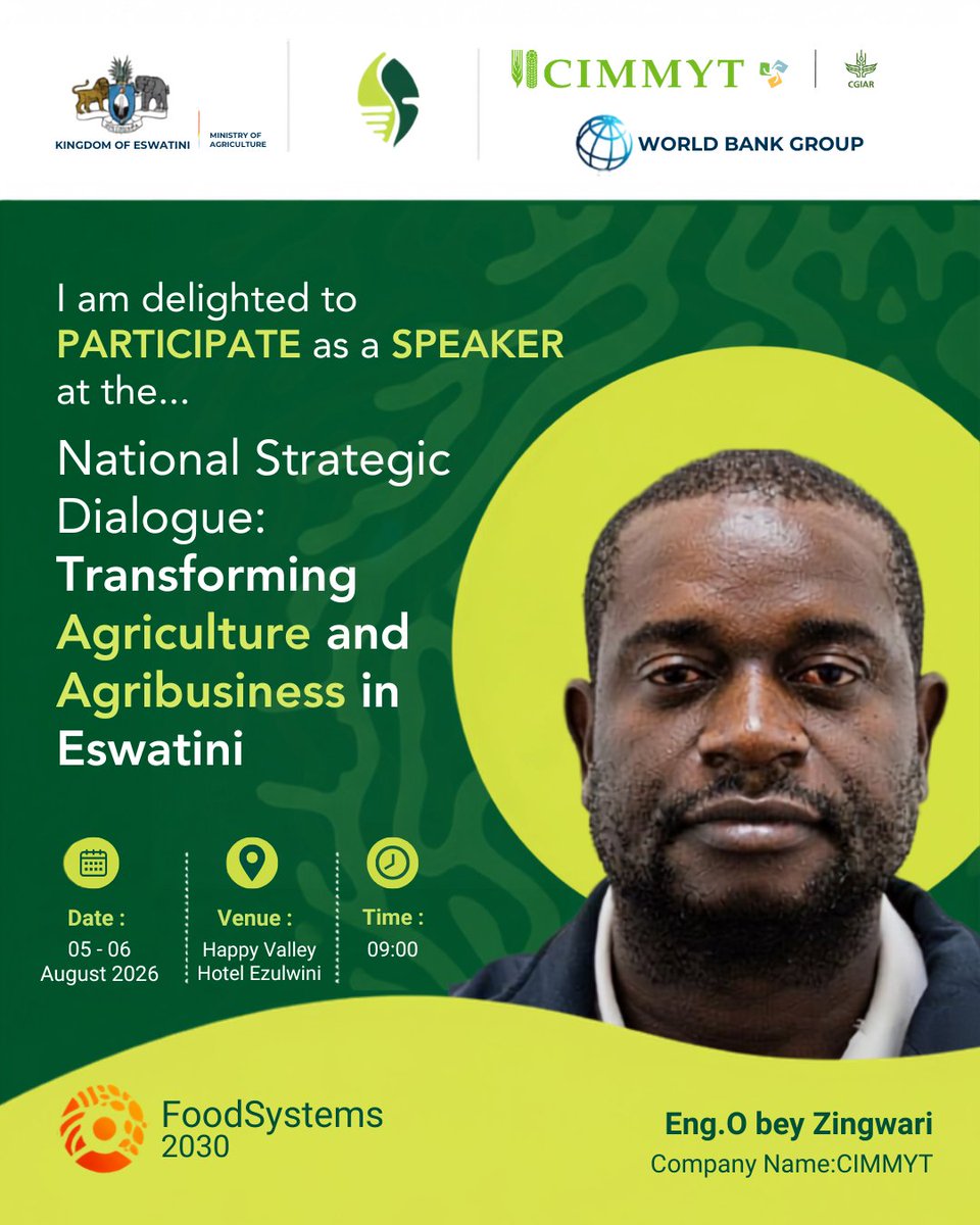 CIMMYT's tweet photo. Shortlisted for the #EswatiniSolutionsMarketplace!

On 6 August at 08:45, CIMMYT will pitch 
“Mechanization-as-a-Service for Eswatini”—
connecting smallholder farmers to affordable machinery while creating rural businesses and jobs.
@WorldBankAfrica @agriceswatini1 https://t.co/qA31VdE7JL