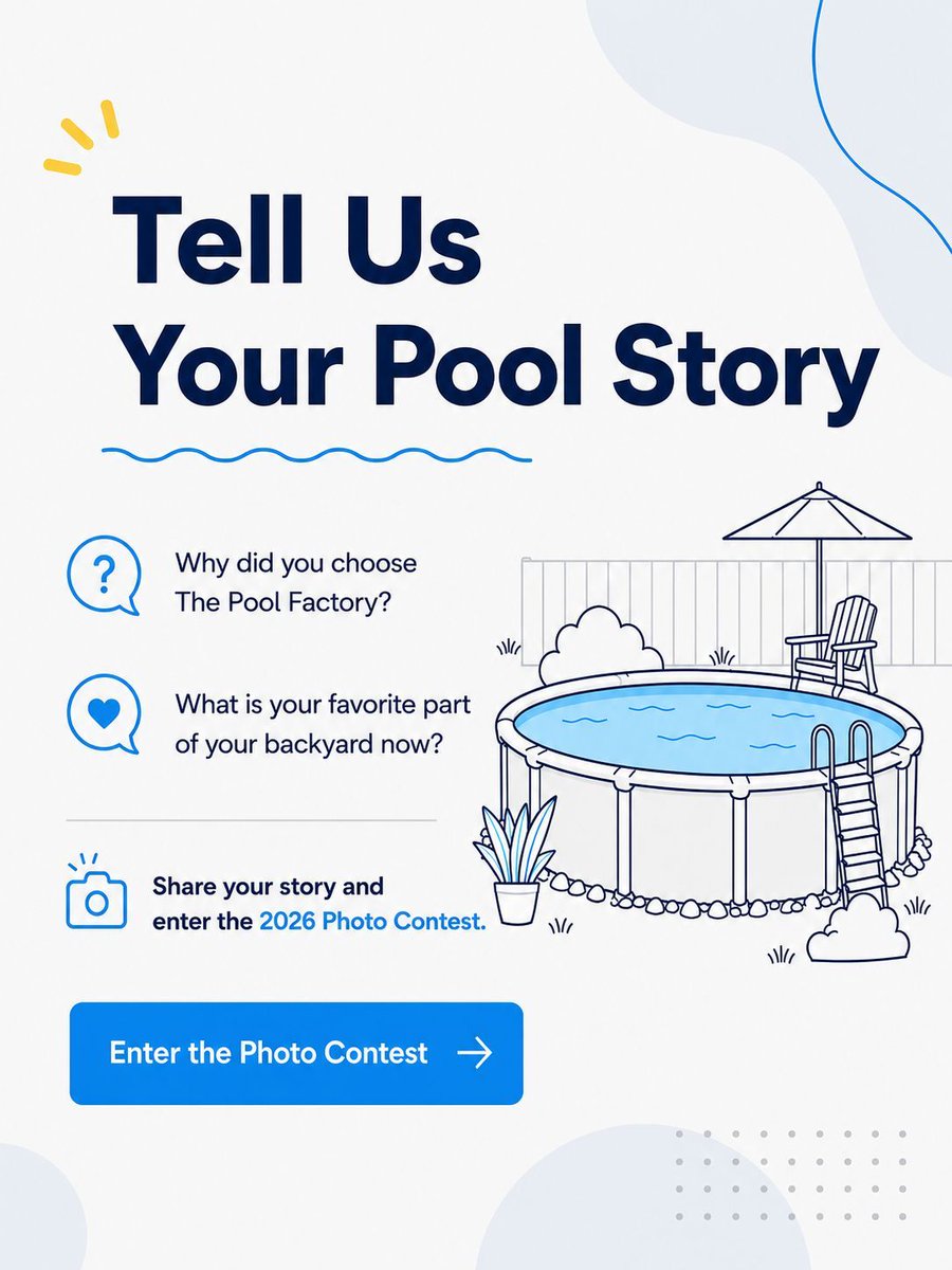 ThePoolFactory's tweet photo. Pool Factory customers, show us your finished pool and backyard 📸 Enter the Celebrate Summer Photo Contest 2026 by Sept. 1 for a chance to win up to a $1,000 gift card. #BackyardGoals #PoolLife 

https://t.co/5MNGAMwvVx https://t.co/QUn0ulNvCu