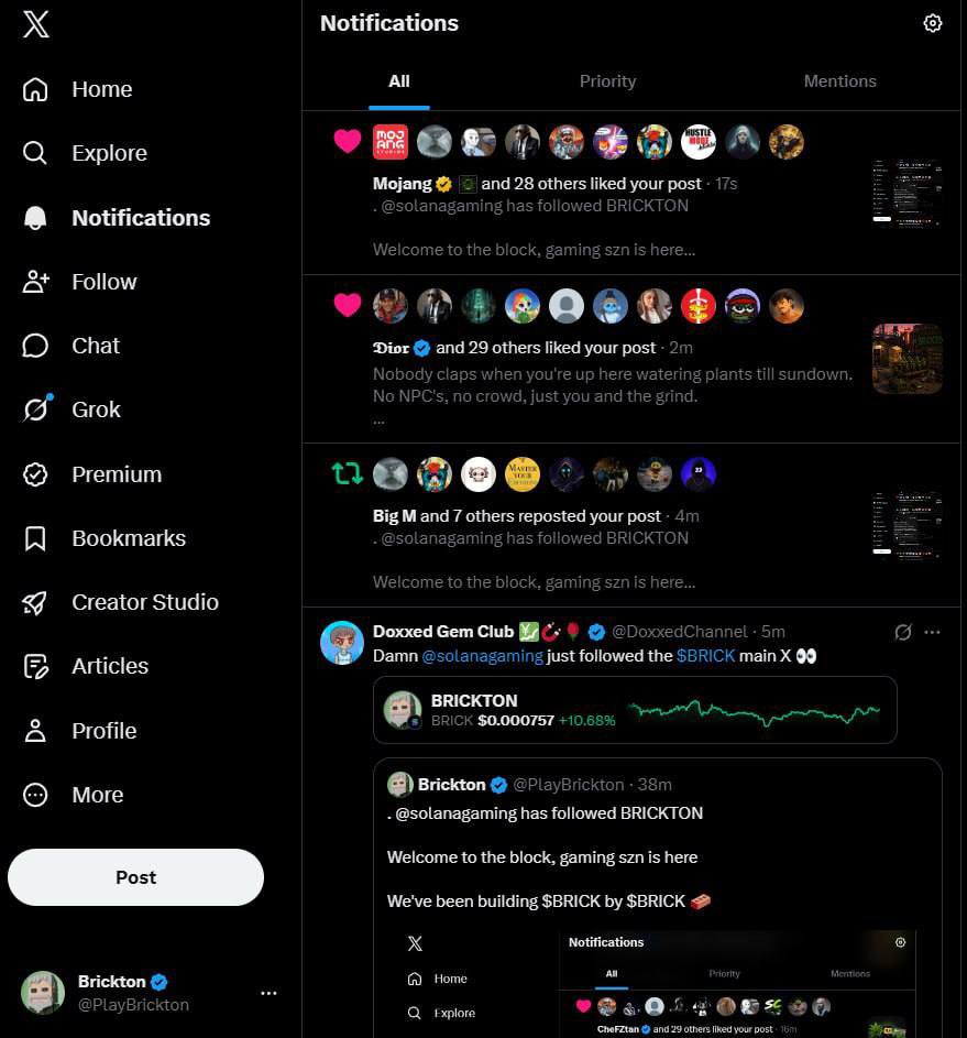 PlayBrickton's tweet photo. It appears we have the creators of minecraft @Mojang now keeping tabs on $BRICK 👀 https://t.co/xjPRw13Mo2