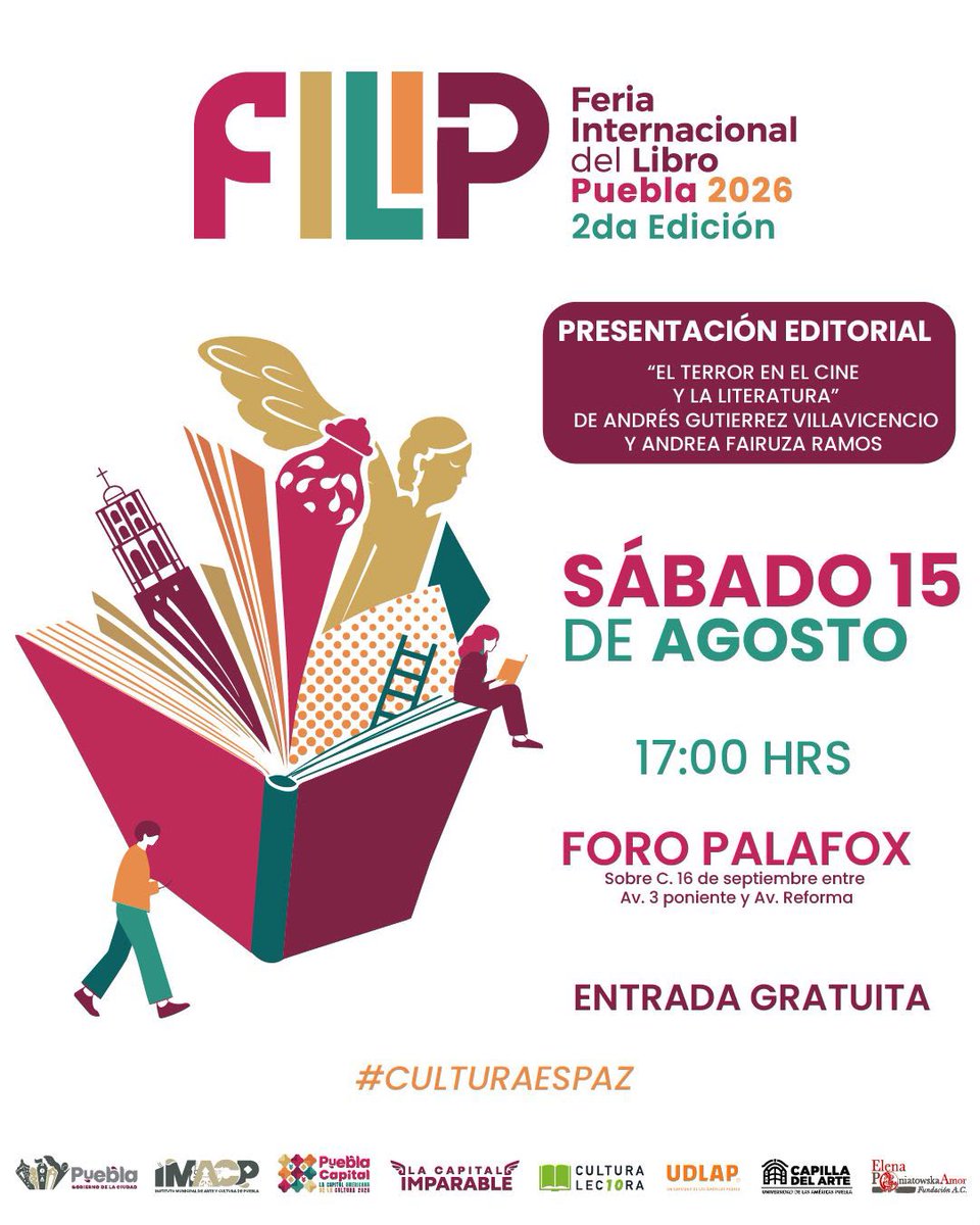 IMACP's tweet photo. 📖 | Conversatorio, libros y grandes historias en la #FILIP2026.📚

Vive una jornada llena de literatura, inspiración y nuevas voces en #PueblaCapitalAmericanadelaCultura2026. 🗣️       

🗓️ 15 Agosto. 
📍 Foro Palafox. https://t.co/yjltZhxW3Q