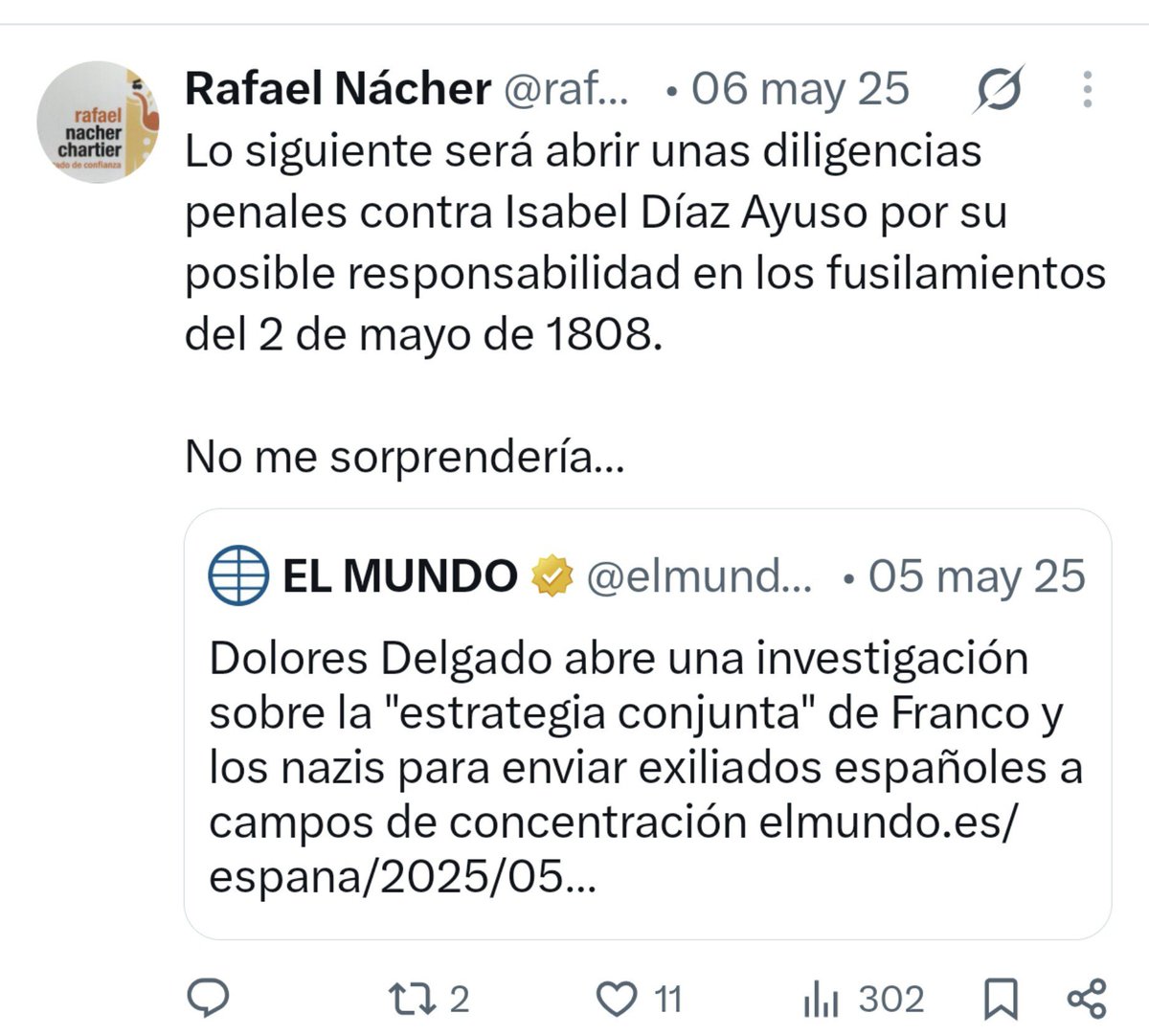 TuitAndRoll's tweet photo. @rafael_nacher "No seré yo quien defienda a Ayuso..." No falla, nunca falla https://t.co/8L1YExEO5P