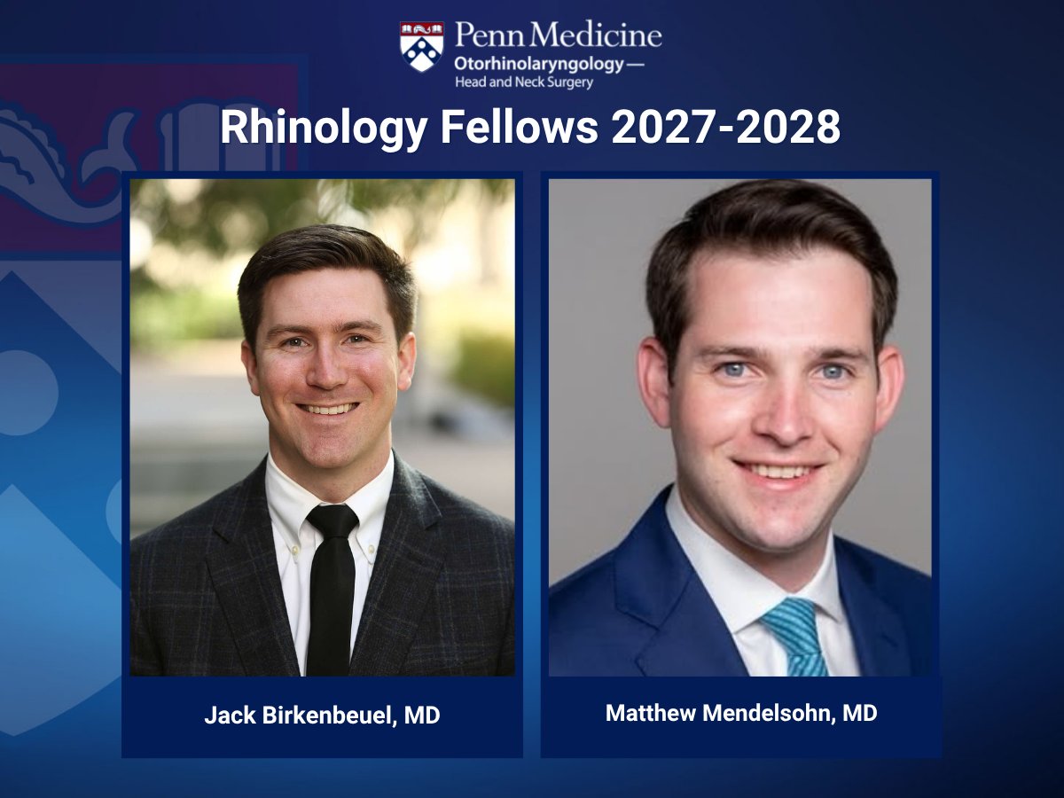 PennRhinology's tweet photo. Congratulations to our 2027-2028 Penn Rhinology & Skull Base Surgery Fellowship Match, Dr. Jack Birkenbeuel and Dr. Matthew Mendelsohn! ๐
#Match2027 #FellowshipMatch #Rhinology #MedicalEducation #fellowship https://t.co/CXuNzWSps8