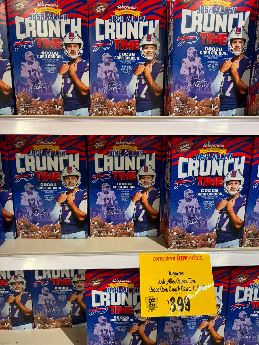 BillsBackersROC's tweet photo. Josh Allen Crunch Time cereal is available at Wegmans! 🤩 

#BillsMafia #GoBills https://t.co/M9EhtcQdsn