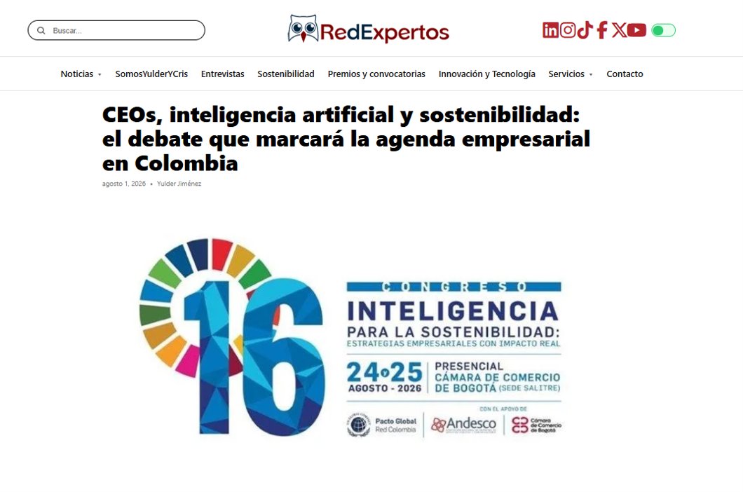 RedexpertosCyS's tweet photo. 16.º Congreso de Pacto Global. CEOs, inteligencia artificial y sostenibilidad: el debate que marcará la agenda empresarial en Colombia
https://t.co/nbyHYlBE0V

@pactocolombia 
@crissacro 
#SomosYulderYCris #RedExpertos #Sostenibilidad #ConsejoSostenible https://t.co/gOca1F1t7o