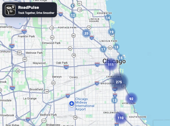 Road_Pulse's tweet photo. Chicago’s roads are speaking.
Each number on this map represents drivers collectively making rough roads visible—not through another complaint, but through real driving data.
Track together. Drive smoother.
https://t.co/H3tYgI0AJW
#Chicago #Potholes #RoadSafety #RoadPulse https://t.co/gBQ1inQuXU