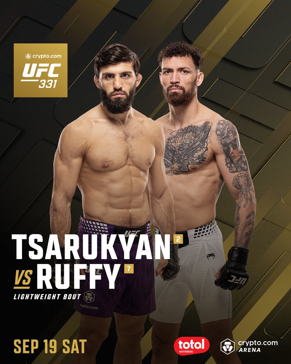 ufc's tweet photo. TIME TO MAKE A STATEMENT 👀

@ArmanUFC will face @RuffyMMA in the #CryptoCom #UFC331 co-main event!

[ Tickets on sale TODAY | LIVE SEP 19 at @CryptoComArena ] https://t.co/Btv93H0Mfl