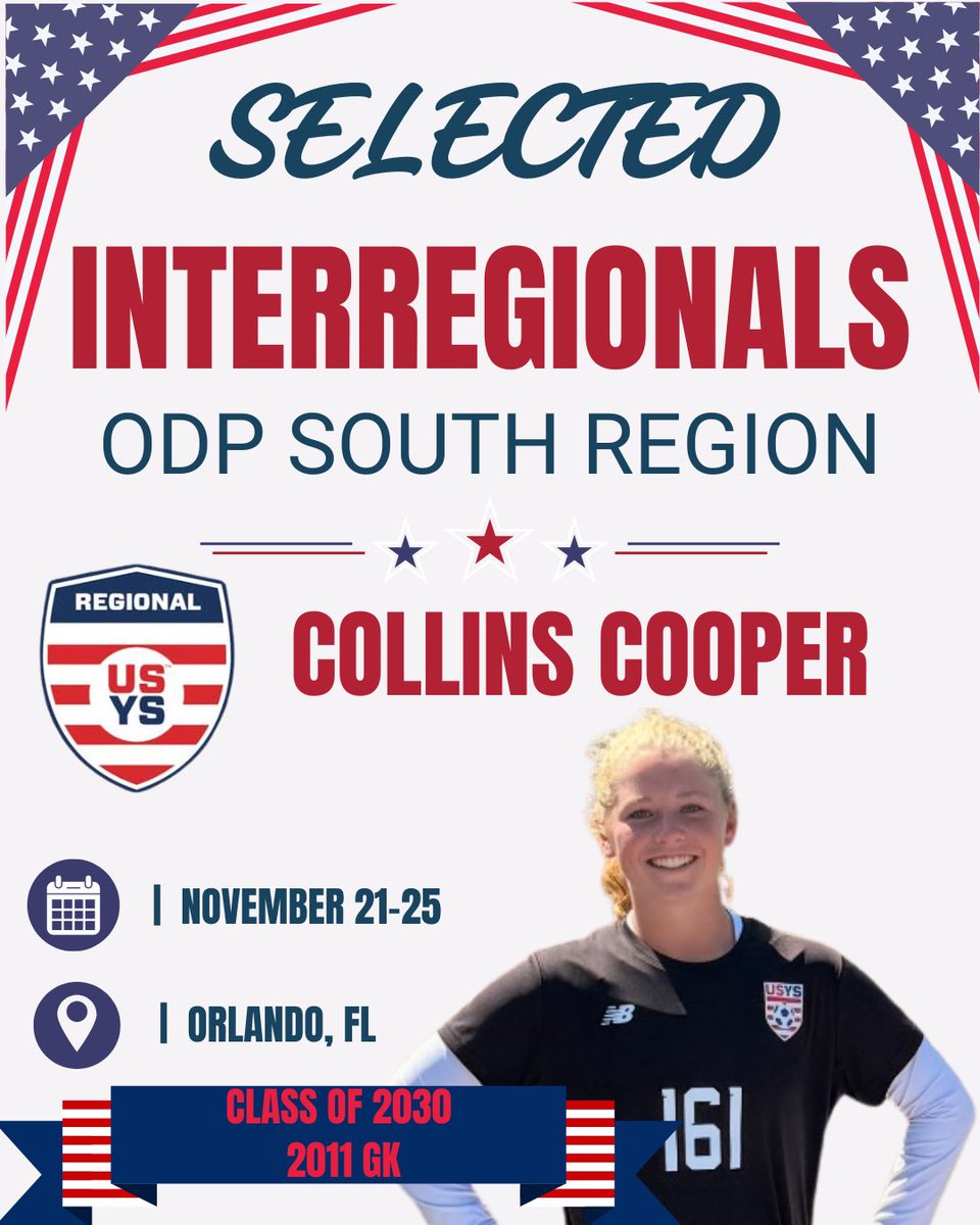 CollinsCooperGK's tweet photo. Feeling so blessed to be selected for the ODP South Region Team! Can’t wait to play with the best in the region and compete in Florida! https://t.co/MGjsNoSpM6
