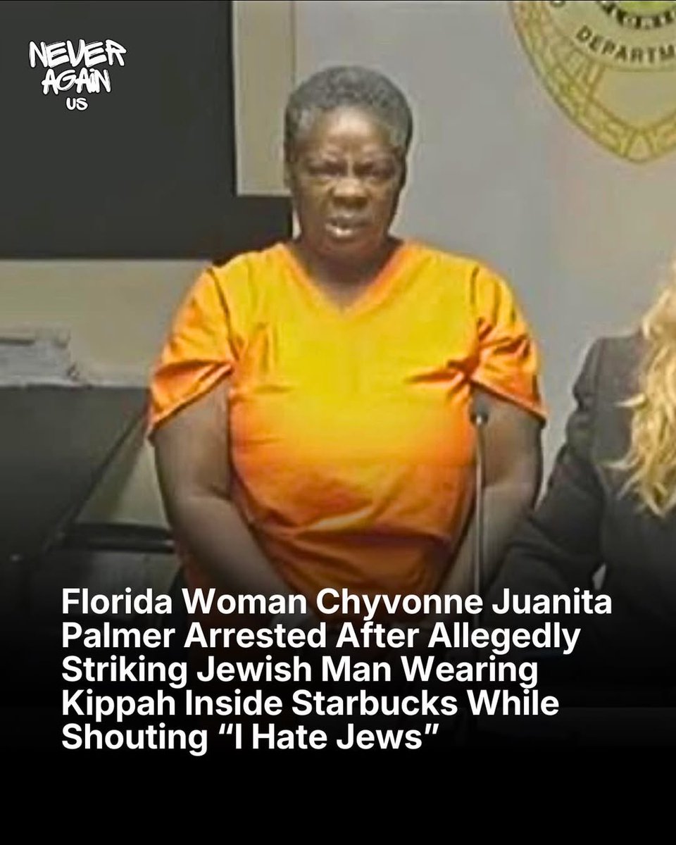 TheJewishAlly's tweet photo. NORTH MIAMI BEACH, FLORIDA | AUGUST 2, 2026

Chyvonne Juanita Palmer, 43, was arrested after police say she attacked a Jewish man wearing a kippah inside the Starbucks at a Target on Biscayne Boulevard.

According to the arrest report, Palmer approached the victim, screamed at him and struck him twice with her cellphone, hitting his head and shoulder. She then grabbed a metal chair and advanced toward him while repeatedly shouting, “I hate them.”

Two bystanders intervened before she could strike him again. Surveillance footage captured the attack.

Palmer was charged with aggravated battery, aggravated assault with a deadly weapon with prejudice and disorderly conduct. A judge ordered her released to a hospital for a mental health evaluation. She later posted bond.

A Jewish man was targeted in broad daylight for visibly being Jewish. Name her. Shame her. Never normalize antisemitic violence.

@NeveragainUs
