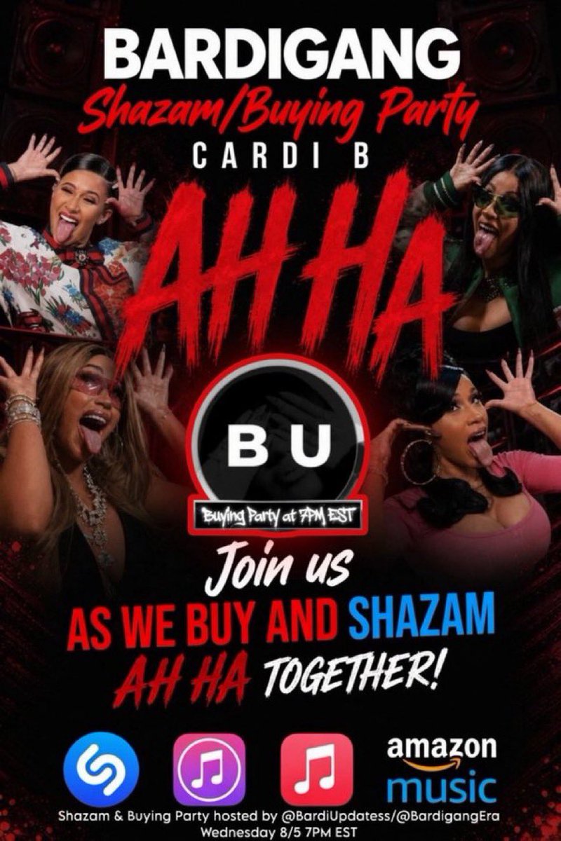 bardigangera's tweet photo. The Buying/Shazam party for “AH HA” starts NOW!

Purchase all versions here: https://t.co/s2euZxUnUn

Shazam Party on Stationhead 🔗 https://t.co/30CaLbPTqj https://t.co/kLpu3shnAz