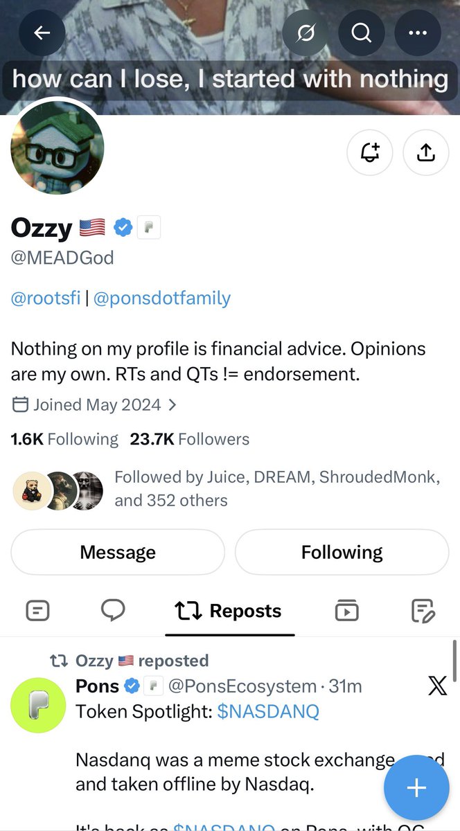 MemeRetire's tweet photo. Ok so have we realized that @MEADGod just reposted $NASDANQ? Check his repost tab https://t.co/6nMBi4EA1k