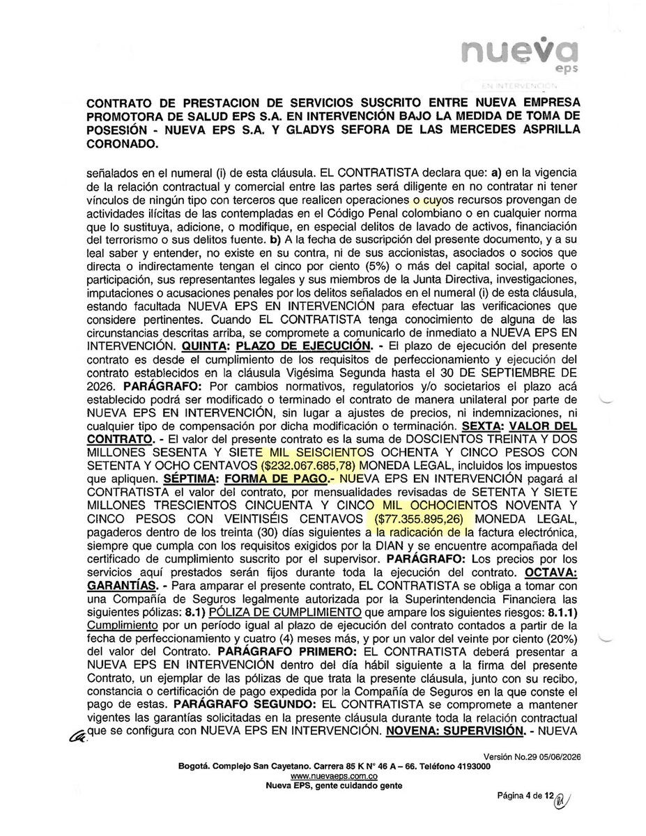 juanmartinbc's tweet photo. 🚨 LA SALUD CONVERTIDA EN BOTÍN POLÍTICO 🚨

Jorge Iván Ospina le firmó a Gladys Asprilla, tía del exsenador Inti Asprilla, un contrato por $232 millones en la Nueva EPS. Fue firmado el 16 de julio y estará vigente hasta el 30 de septiembre de 2026, con pagos de $77,3 millones mensuales.

Mientras los pacientes ruegan por una cita, se están OSPINEANDO los recursos.