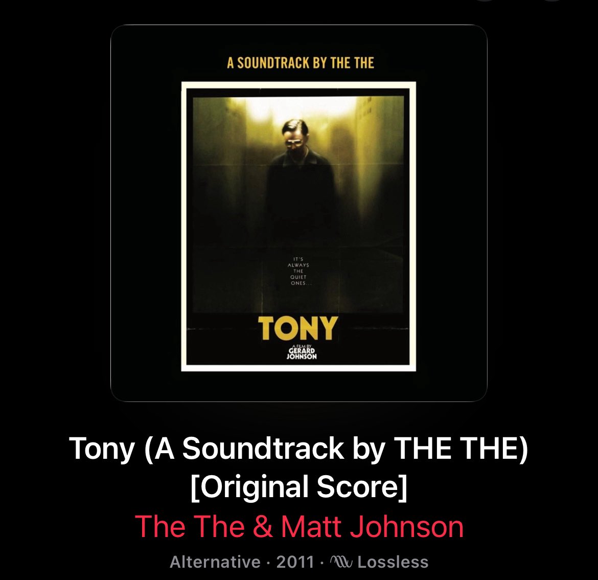 firebyjustice's tweet photo. i was looking for a playlist of the songs featured in tony and instead i found the soundtrack of a different movie called tony which was scored by the the (fronted by a guy named matt johnson) and has a title font that’s nearly identical to tony (2026). what is going on https://t.co/HGFvX84SgO