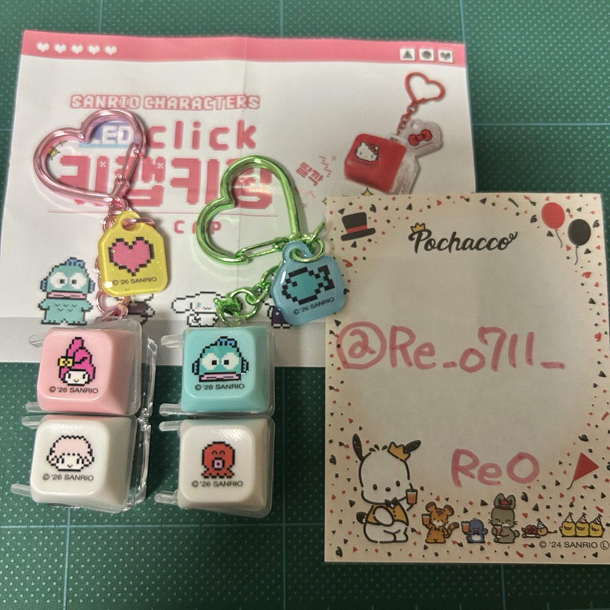 Re_0711_'s tweet photo. 【交換】サンリオ 韓国 キーボード クリッカー LED クリック キーキャップ キーホルダー キーリング PINK MANGO

譲】マイメロ　ハンギョドン

求】 ポチャッコ

郵送交換希望になります。
条件の合う方お気軽にお声掛けください。 https://t.co/vzyWUREvfb