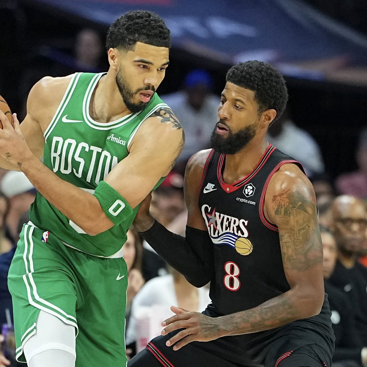 PolymarketHoops's tweet photo. The Boston Celtics believed Paul George was a better fit for Jayson Tatum than Jaylen Brown at this point in his career, per @BillSimmons.

(via @SIRIUSXM) https://t.co/Z8ryyxvFZN