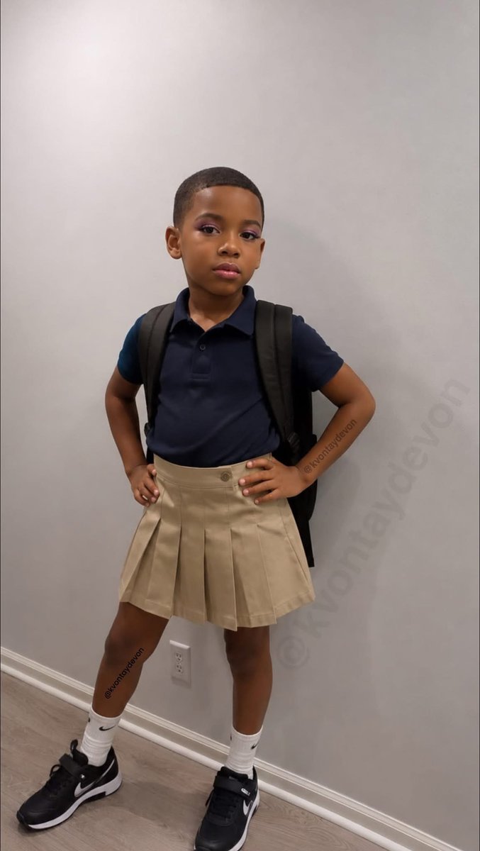 MsJuicyGenius's tweet photo. The school year is already starting off on the wrong foot. Fathers, please do not allow these feminist women to raise your sons by themselves. If anything it’s time to get CPS involved because this is child abuse! You’re abusing his masculinity neglecting his masculinity-shouldn’t no way in God’s green earth Should a second grade boy be in a skirt uniform what are y’all doing? 
The Devil is real!