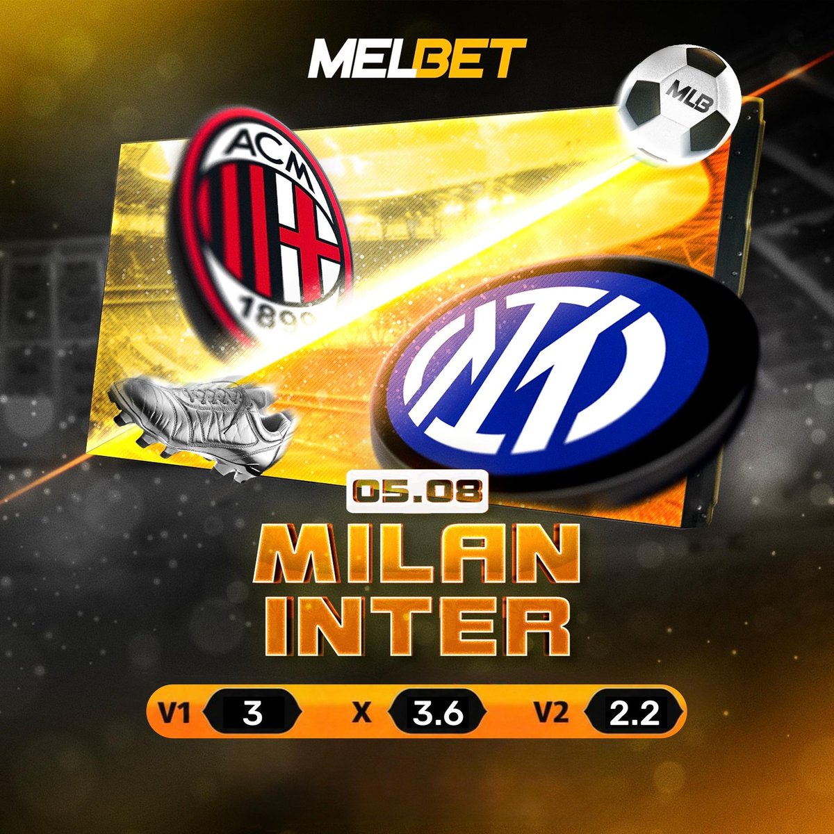 melbet_cd's tweet photo. 🔥Milan vs Inter. Place au grand choc!
Une grande bataille⚽💥
Chaque attaque peut faire la différence, et chaque but rapproche une équipe de la victoire. Gardez les yeux ouverts, ça va être intense!👀
🚀Faites votre choix et profitez de chaque minute. Vous soutenez qui ce soir? https://t.co/3thtv11NqY