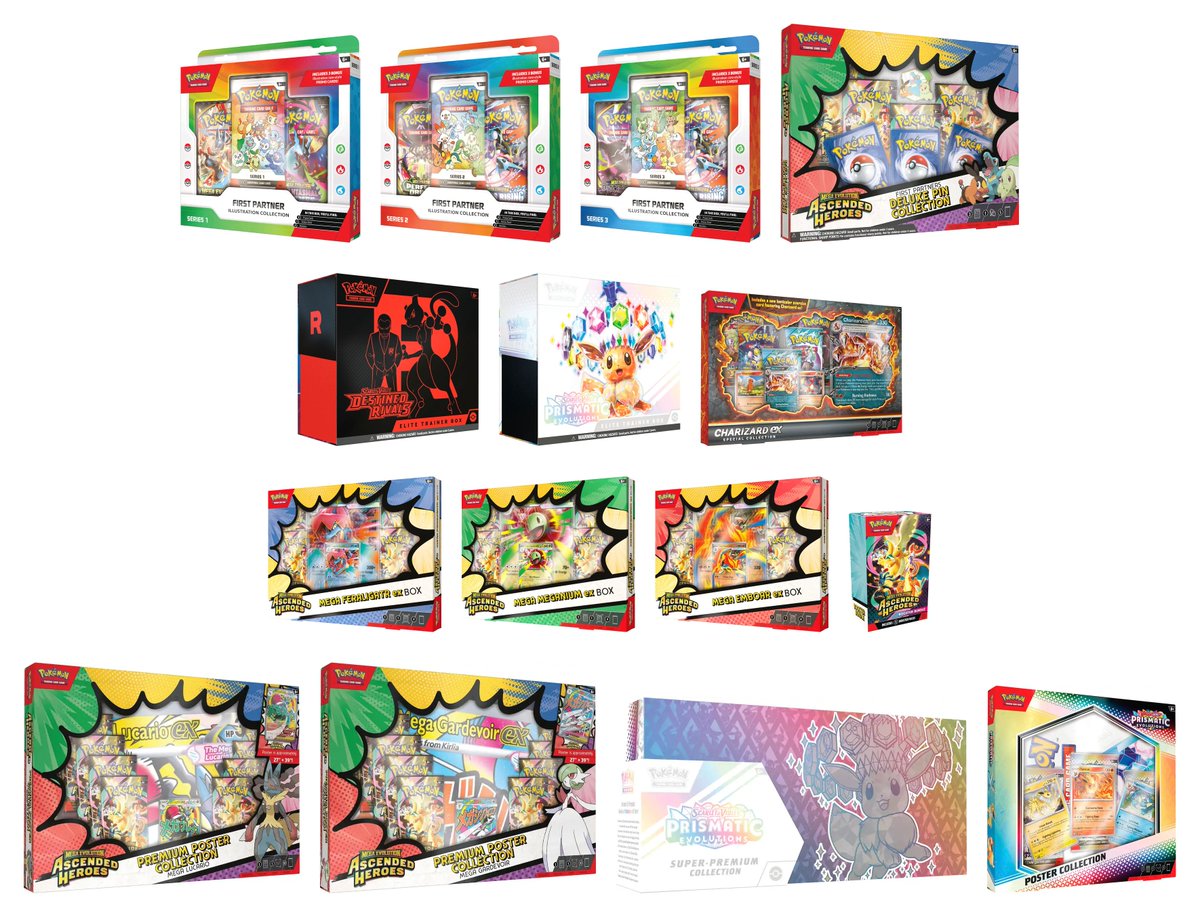 PokemonDealsTCG's tweet photo. Walmart Pokemon TCG Drops Expected Today at 6PM PT / 9PM ET: Possible First Partner Series 3 Boxes and More

First Partner Illustration Collection Series 3
Link: https://t.co/XcZMr5sw1i
All Pokemon TCG: https://t.co/F7nF80AL4Y

Last Week’s Walmart Drops:
Wave 1
Destined Rivals ETB
https://t.co/Lz5lJemwcQ
Chaos Rising Bundle
https://t.co/EYt02Mpw24
Charizard EX Special Collection
https://t.co/HchaVz1tqM

Wave 2
Ascended Heroes Booster Bundle 2-Pack
https://t.co/ruwwbOXrBa
Ascended Heroes EX Box
https://t.co/GmPJ6BumJ6
Prismatic Evolutions ETB
https://t.co/U6yz3134dj
Ascended Heroes Pin Collection
https://t.co/J4hUk54N4W
Ascended Heroes Booster Bundle 
https://t.co/fcFYWoPbIo
Pokemon Day 2026 Box
https://t.co/B6Ot6JdBet
Prismatic Evolutions Poster Collection
https://t.co/YpmTVrG8OR
Lumiose Mini Tin Display
https://t.co/IZ7TIu0quH

Walmart Drops from 2 Weeks Ago:
Destined Rivals ETB
https://t.co/Lz5lJemwcQ
Ascended Bundle 2-Pack
https://t.co/XQzO90GWLV
Ascended Heroes ETB
https://t.co/N6vpnwaFZH
Ascended Heroes Booster Bundle
https://t.co/WmLhQieCql
Charizard EX Special Collection
https://t.co/HchaVz1tqM
Poke Ball Tin 6-Pack
https://t.co/AkLicJakYD
Mega Zygarde Premium Box
https://t.co/ywpa1qRLdX
Prismatic Bundle 2-Pack
https://t.co/R4n483K68V
Chaos Rising ETB
https://t.co/j1TrYxdDEN

Other Previous High Demand Restock Links:
Prismatic Evolutions Super Premium Collection
https://t.co/VgvhQIQthf
First Partner Illustration Box Series 2
https://t.co/ZUWtr9xKRz
First Partner Illustration Box Series 1
https://t.co/HJjh69OUeD
Phantasmal Flames ETB
https://t.co/cScegb4dyX
Phantasmal Flames Booster Bundle
https://t.co/o30cH4hqRc
Ascended Heroes Poster Collection
https://t.co/oWFGP9ucmW

Typically Walmart Drops begin at 6PM PT / 9PM ET. When live, click / refresh links to join the queue. You can queue for multiple different items at the same time, if interested.

We will post when drops are confirmed! Save this post and follow for more updates + alerts⚡️

#Pokemon #PokemonTCG #AD