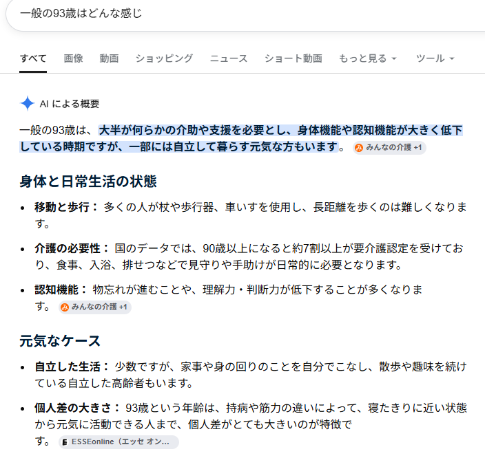 rfuruya1's tweet photo. 93歳という年齢は・・・

★　９３歳という年齢は一般にどんな感じなのだろう？
そんなことでGoogleで検索してみたら、このように現れた。
一般の９３歳は大半何らかの介助や支援を必要とし、身体機能や認知機能が大きく低下低下している時期ですが、一部には自立して暮らす元気な人もいますと出た。
私の場合はその「一部」の中に入っている。

では「９３歳でもめちゃ元気な人はどんな程度？」と検索したら、

●　自分の足で歩く
●　家事や仕事を継続
●　運動の習慣がある
●　しっかり食べる
●　よく眠る
●　くよくよしない
●　よく話す　出かける　と出た。

当たっている。私の場合は、元気な人の水準以上かもしれない。夏の間は、公園の散歩は止めて、ジムに行って１時間半のトレーニング、そのあとプールで３０分ほど泳いで戻ってくる。
昼からはネットで囲碁を打ったり、テレビを観たりして過ごしている。
涼しくなったら、公園での散歩を再開するのだが、このパターンはまだ何年かは続きそうである。
ひょっとしたら１００歳になっても、同じようにやっているかも知れない。
毎日やっている家の外での運動が「元気さ」を維持してくれているので、このパターンが続いていると「元気」も続くのだと思っている。