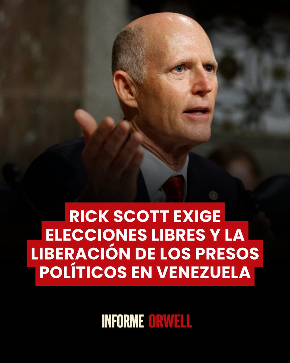 InformeOrwell's tweet photo. 🚨 ÚLTIMA HORA | El senador estadounidense Rick Scott pidió elecciones libres en Venezuela y exigió la liberación de todos los presos políticos.

“No dejaré de luchar hasta que cada prisionero político inocente retenido por Delcy Rodríguez y sus matones sea liberado y haya un nuevo día de libertad para el pueblo de Venezuela”, afirmó.