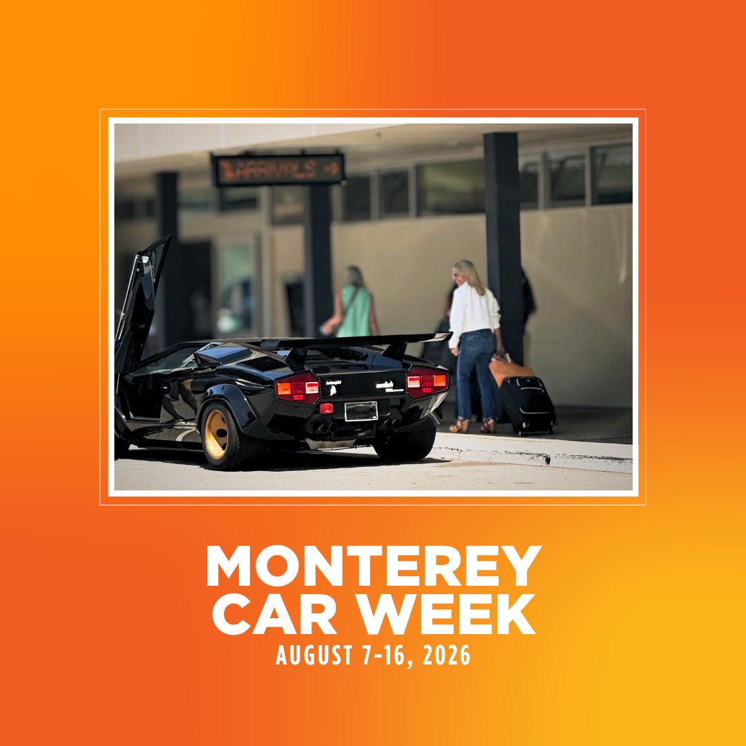 montereyairport's tweet photo. We're geared up for Car Week, Aug. 7-16, our annual celebration that attracts car enthusiasts from places near &amp; far. Plan ahead, pack your patience &amp; add time to get around or out of town as more people, planes, pets &amp; vehicles will be visiting. #montereycarweek #iflyMRY https://t.co/TyZg9Ckt9R