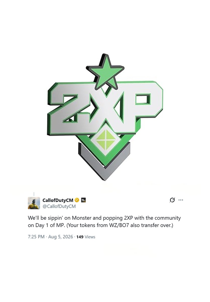 DETONATEDcom's tweet photo. All 2XP Tokens from Black Ops 7 &amp; Warzone are CONFIRMED to Carry Forward to Modern Warfare 4 🔥 https://t.co/1jNWrl1aRu