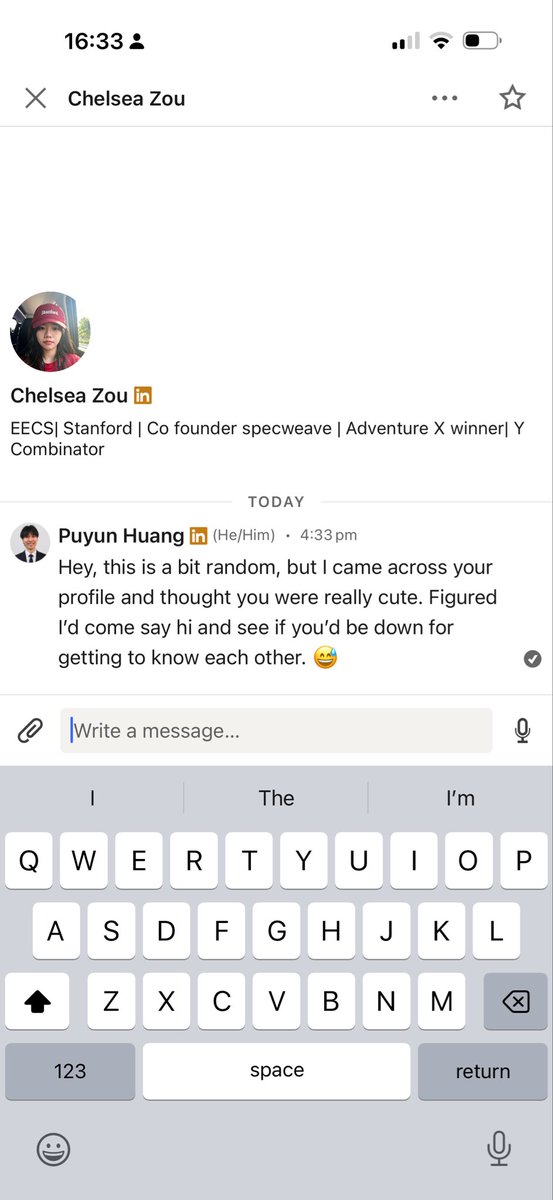 humfhuang's tweet photo. just asked a girl out on LinkedIn https://t.co/H8PssL3cro