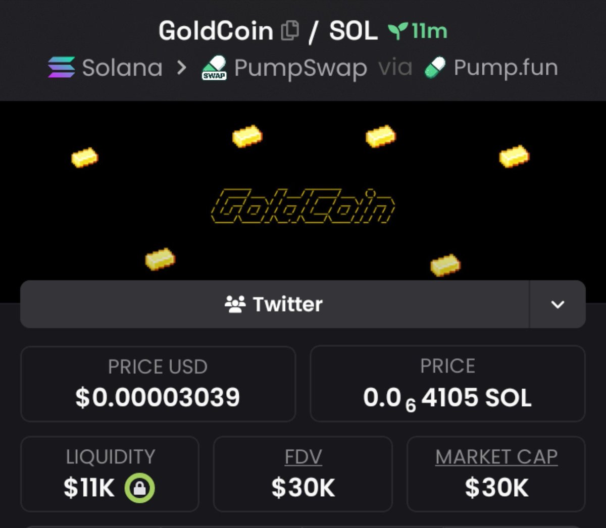 Crypto__Guard's tweet photo. I called $GoldCoin at $30K MCAP 📊 first called in my PRIVATE TELEGRAM 📥📍
CA: F1mLkfewYCoZgR8sGBmwLg7bzKtcKyyqJ7YYSrVjpump
#Crypto #Memecoin #SOL #GoldCoin https://t.co/nhIlVbAeJo
