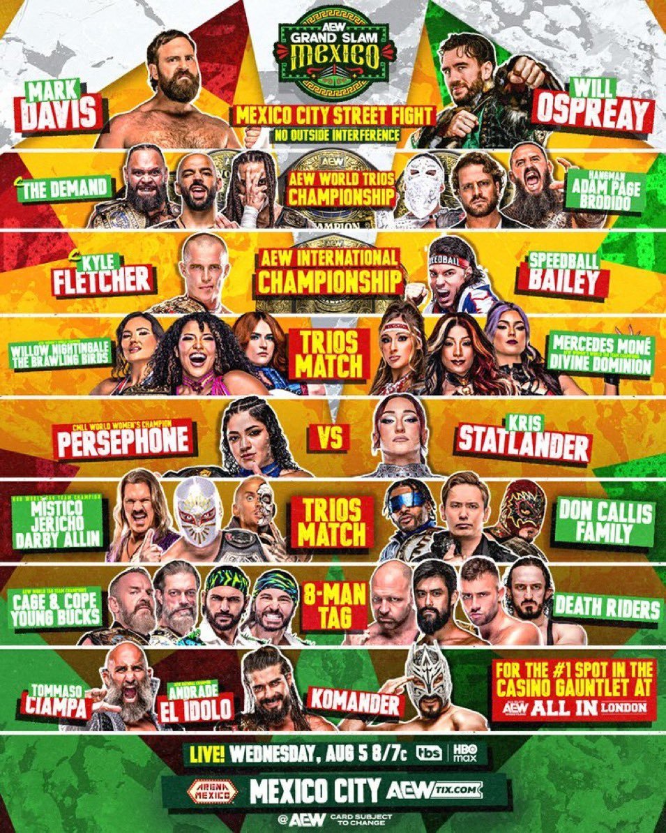 NoBonesRasslin's tweet photo. At 7:55, it's our "#AEW #GrandSlamMexico" watch-along! We're on X, &amp; at https://t.co/bCBeHEcmsI.

2 Title matches, also #WillOspreay vs. #MarkDavis, &amp; much more!!

Join us, and chat with Asa 🎃, @KayFabulous80 👗, @Switch0116 🎤, &amp; @WolferusYT 🐺!!! https://t.co/KVVLEJmAR9