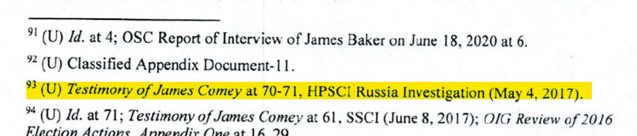 patel_patriot's tweet photo. Hey @RepRickCrawford, since you're the chairman of the HPSCI, you should declassify and publish this testimony from James Comey.

It took place 5 days before he was fired and 12 days before McCabe opened the Oxferd Comma investigation. It's cited by Durham in his classified appendix.

Would be enlightening.

CC: the rest of the useless congress & @jsolomonReports