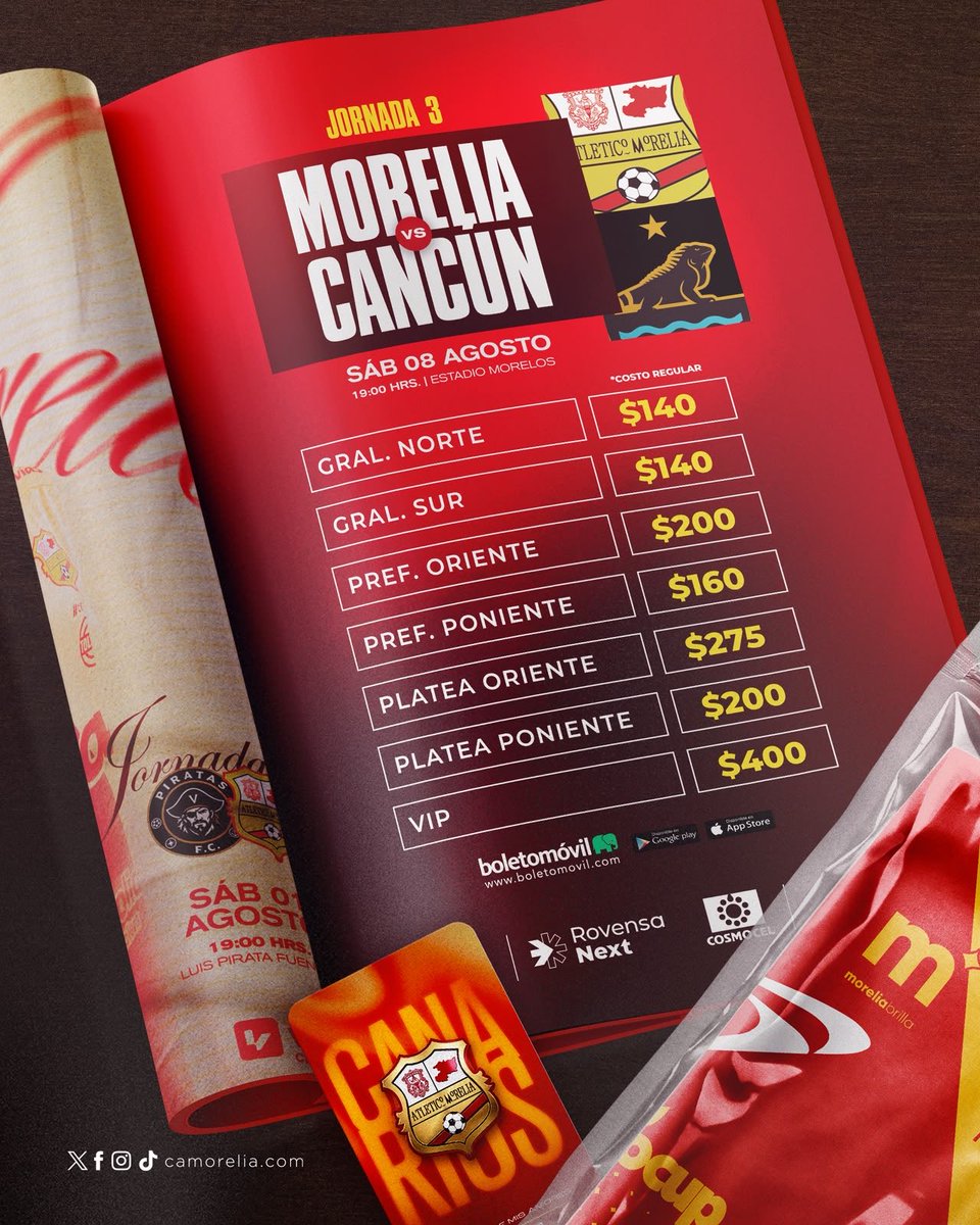 C_A_Morelia's tweet photo. ¡Tu apoyo es fundamental! ⚠️🎟️

¡Conoce la lista de precios, asiste al 🏟️ Morelos y apoya con todo al rojo y amarillo! 🔴🟡

📲: https://t.co/9aBbWjg8Tr

#DelCanarioSoy https://t.co/C0LlHT2rpS