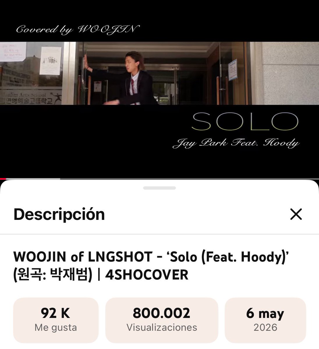 ejeh222's tweet photo. WOOJIN - ‘SOLO’ [4SHOCOVER] has reached 800k VIEWS on YOUTUBE! 
Let’s keep streaming! 1 million next<3
#WOOJIN #우진 #롱샷 #LNGSHOT https://t.co/B8F3oqWF8a