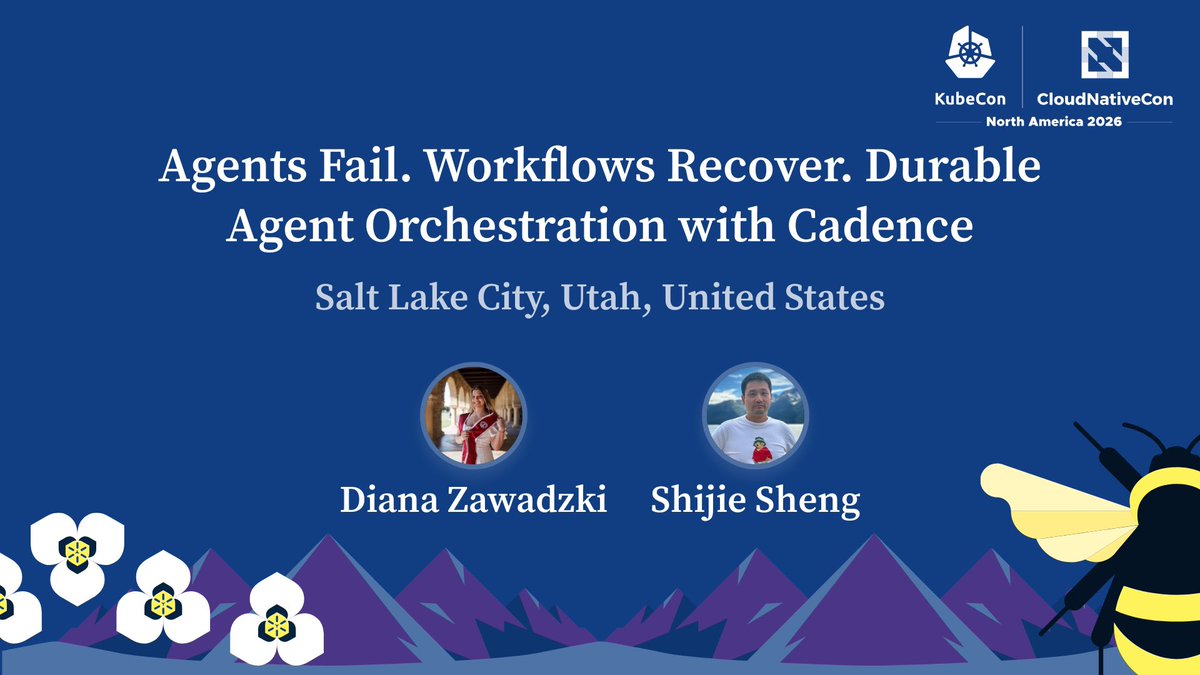 Cadence conference slide promoting durable agent orchestration and the idea that agents fail but workflows recover