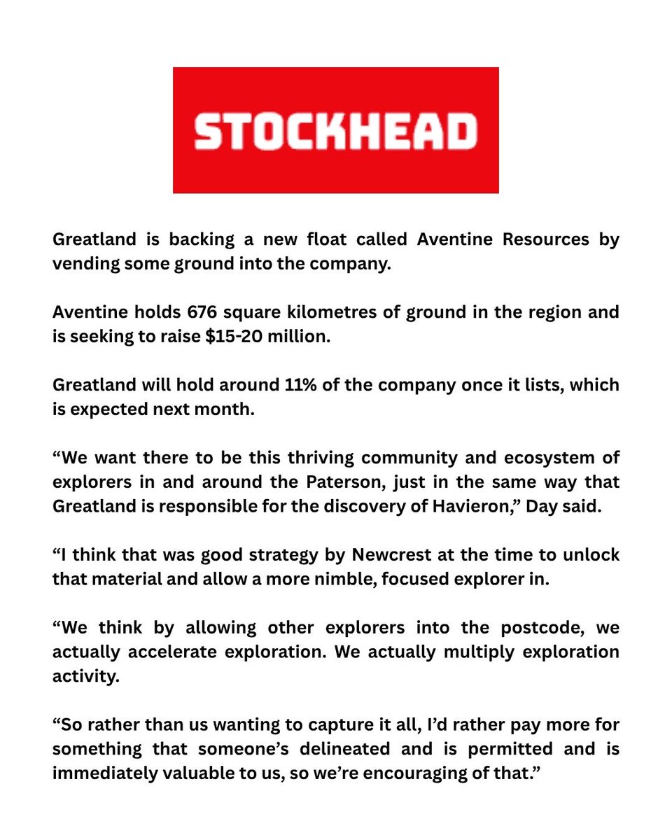 AventineResLtd's tweet photo. The Paterson Province is once again in the spotlight, and @StockheadAU has highlighted the renewed exploration activity driving interest across the region, including @AventineResLtd.

You can read the full article here: https://t.co/9IuBev7JUl

#ASX #ARE #Mining #Exploration $ARE https://t.co/hk8gJgt4WZ