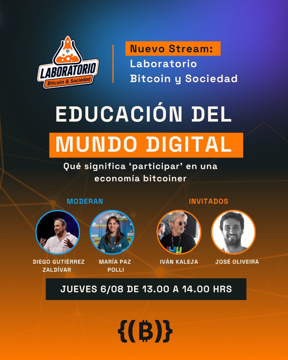 b4_humanity's tweet photo. ¿Qué significa participar en una economía bitcoiner? ⚡️

Una conversación sobre educación, inclusión y el rol de Bitcoin que no podés dejar pasar 💪🏼

👇🏻 Nos vemos mañana 🤩

🕐 13:00 hs (ARG)
📺 En vivo por X y YouTube: https://t.co/ofj5qi8uml https://t.co/MNbtrDgFxV