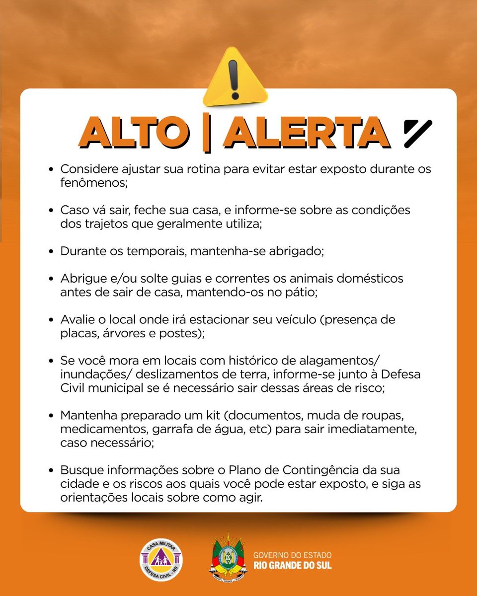 DefesaCivilRS's tweet photo. Defesa Civil alerta: condição de ALERTA para tempestades com granizo e vento que atuam nas proximidades de Lavras do Sul. Risco ALTO de alagamentos e destelhamento. Válido até 22h30 do dia 5 de agosto. Evite áreas de risco. Emergência ligue 190/193. https://t.co/7EaIsQBTVE