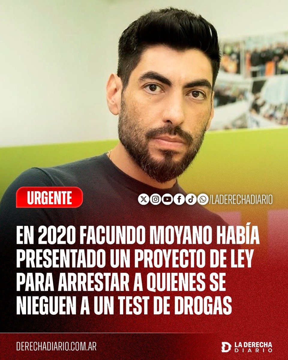 laderechadiario's tweet photo. 🚨🇦🇷 | NO FALLA NUNCA: En 2020, como diputado, Facundo Moyano había presentado un proyecto de ley para arrestar a los conductores que rechazaran realizarse un test de drogas tras ser detenidos por la Policía.

Moyano, tras ser detenido por la Policía este lunes, se negó a realizarse un test de drogas.