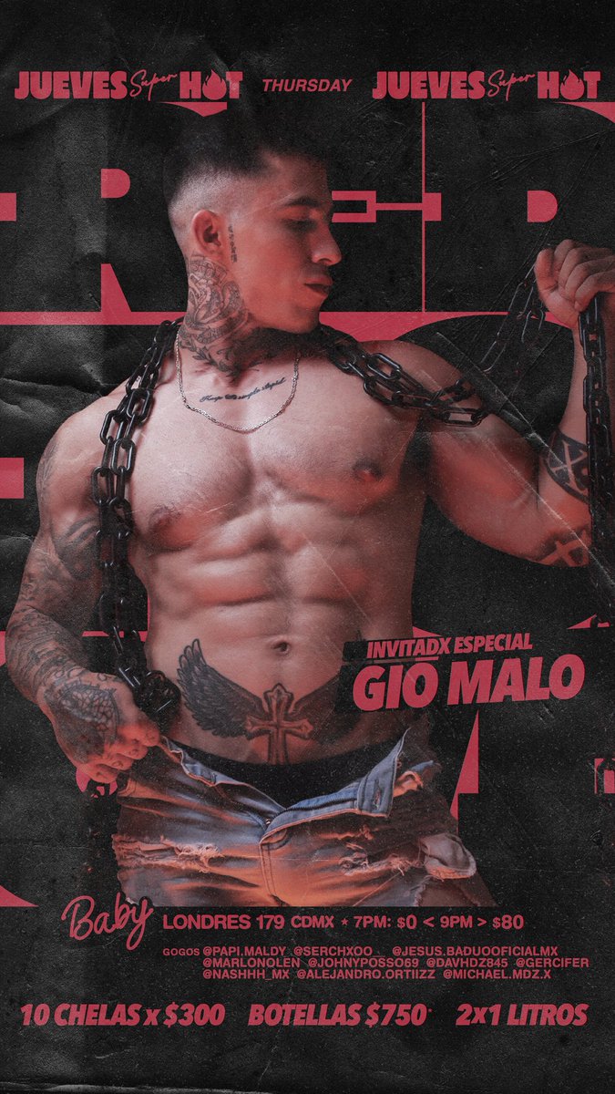 JuevesSuperHot's tweet photo. MAÑANA JUEVES 🥵 tus gogos favoritos en escenario más CALIENTE de CDMX 🍆💦 

Además invitado especial @GioMalo_69 🥵 

Todos disponible para privados 🔓🔥 

BABY CLUB 
📍Londres 179, CDMX / acceso 7pm https://t.co/f6iLIKgRzW