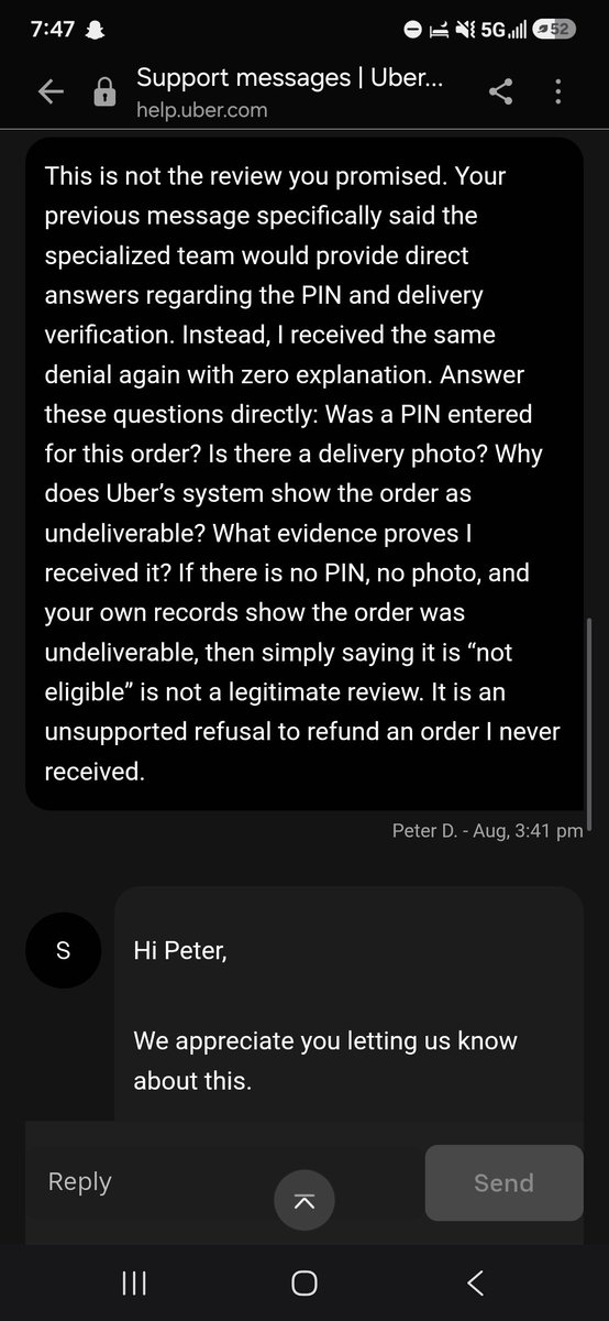 ijustwanalive1's tweet photo. @UberEats @Uber 

Uber should be canceled, for this dogshit customer support. Out of thousands in orders spent with them, they put me in a denial loop. They promise to look into issues only to automate denials. #CancelUber https://t.co/iwu0bD2c7q