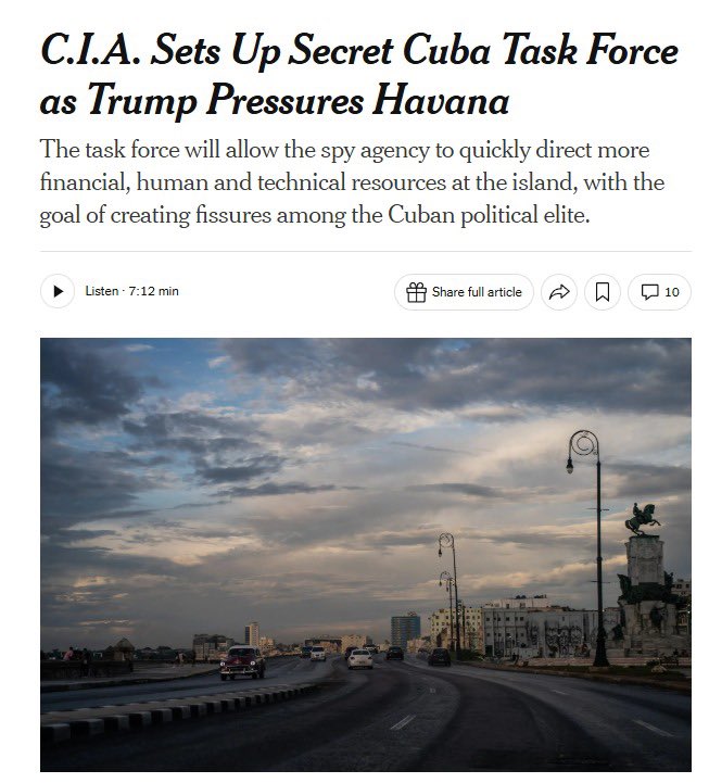agusantonetti's tweet photo. 🇺🇸🇨🇺 | AHORA — El New York Times dice que la CIA ha creado un grupo de trabajo especial para terminar con la dictadura en Cuba.

La misma mesa de trabajo que se creó unos meses antes de la captura de Nicolas Maduro en Venezuela.

Esto es una gran noticia para el continente. https://t.co/J52U4ZMpPD